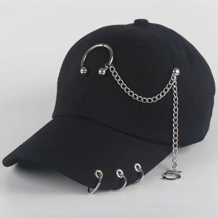 Moda hip hop pamuklu beyzbol şapkası yaratıcı Piercing halkası kapaklar Punk yetişkin rahat katı ayarlanabilir Unisex şapka Snapback şapka