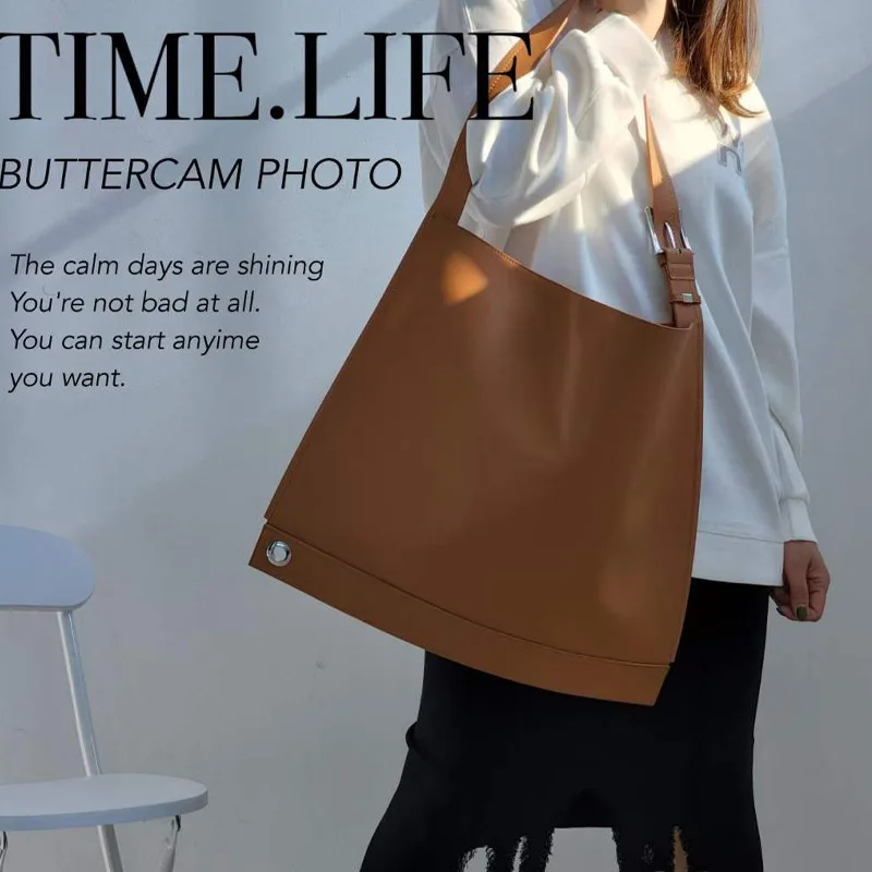 

FIRMRANCH Minimalist Trend Solid Color Commuting Versatile Fashion Female One Shoulder Underarm Bag Tote Soft Cowhide Book Pouch