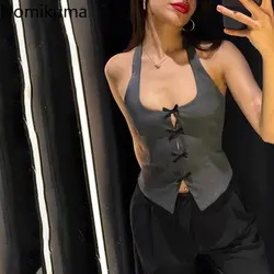 Sweet Bow Vest Women Clothing Tunic Sleeveless Korean Camis 2024 Ropa Mujer Backless Hollow Out Sexy Tanks Y2k Crop Tops 27x410