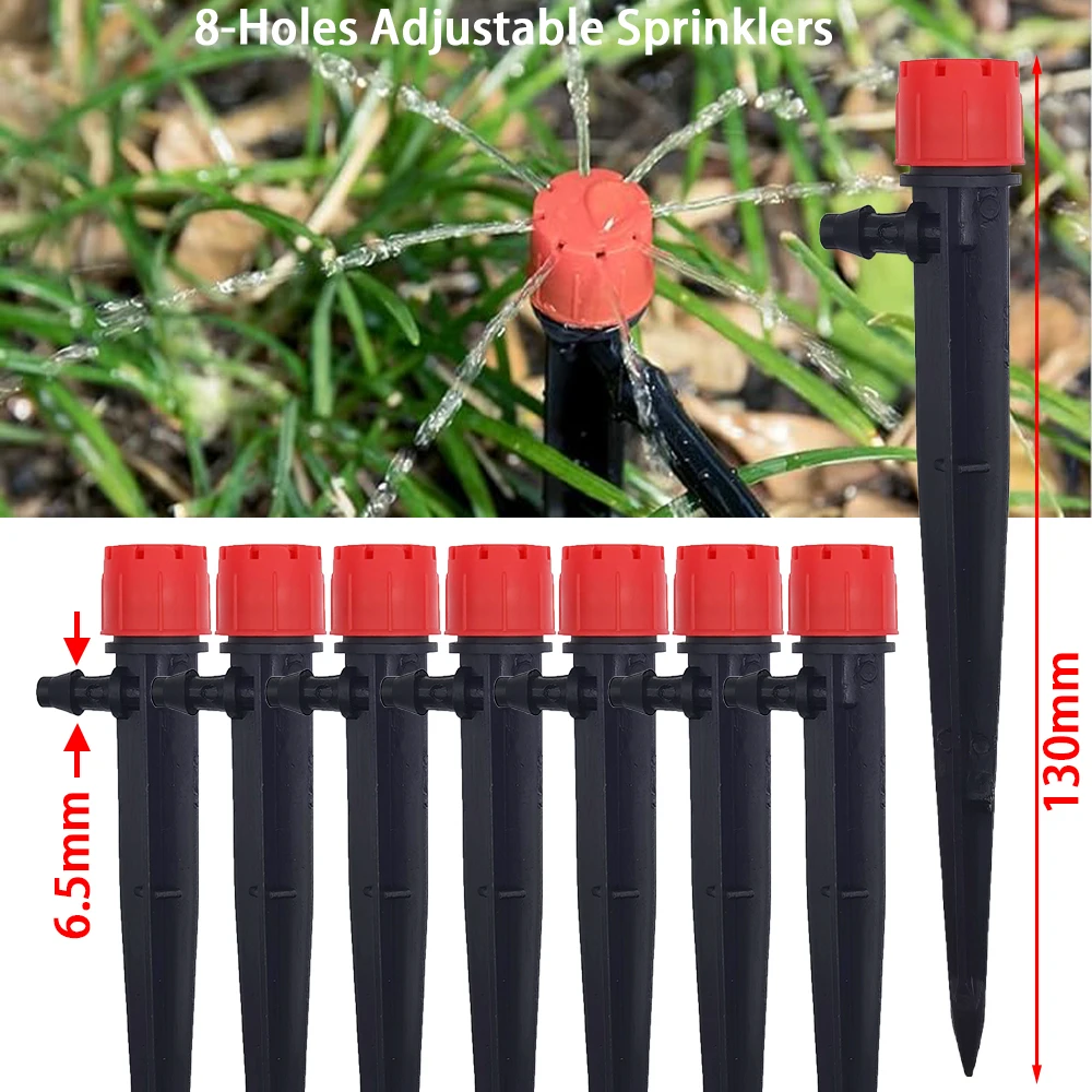 Drip Irrigation System 1/4'' Hose Adjustable 13CM Sprinkler Kit 4-Way Micro Watering Flow for Garden Flowers Vegetables