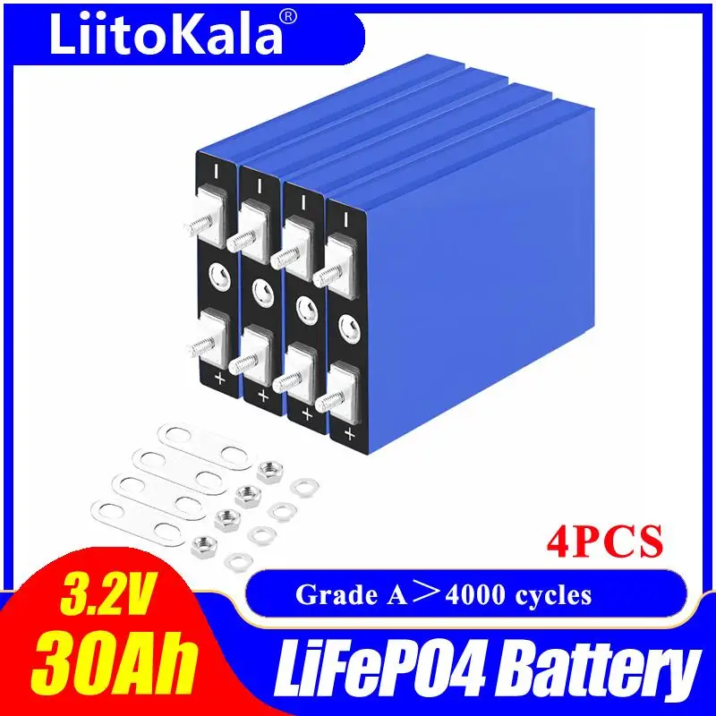 To 4pcs 3.2V 30Ah LiFePO4 battery cell Lithium iron phosphate deep cycles for Diy 12V 24V 36V 48V solar energy UPS power