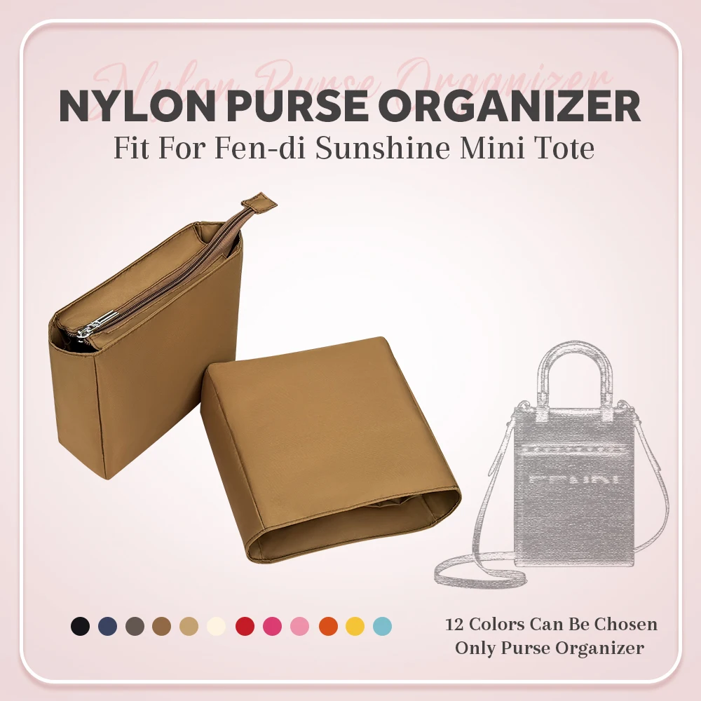 

Nylon Purse Organizer Insert, Zipper Inside Storage Bag Organizer Insert Fit for Fen-di Sunshine Mini Tote Bag Inner Liner Bag