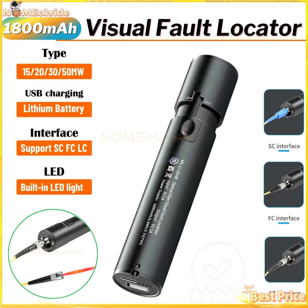 Visual Fault Locator 10/20/30/50MW Optical Fiber Laser Tester Pen VFL Fiber Optic Light Source