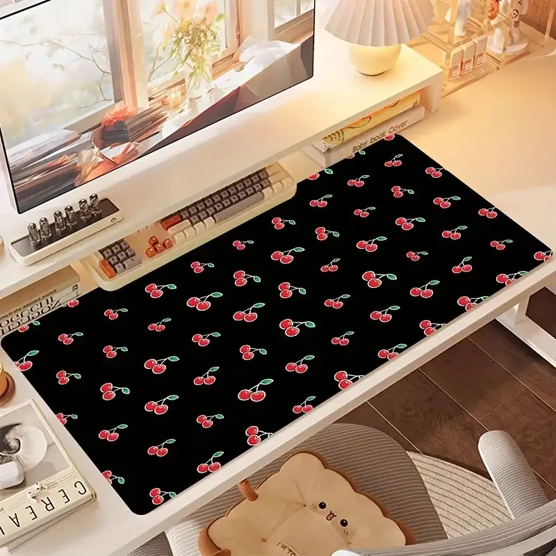Cherry Pattern Desk Mat Large Non-Slip Rubber Base Gaming Mouse Pad Office Workstation