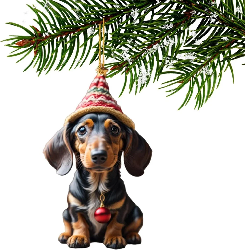2D Acrylic Flat Printing Dachshund Halloween Pendant Funny Dog Home Tree Hangings Decor Gift Car Backpacks Creative Ornament