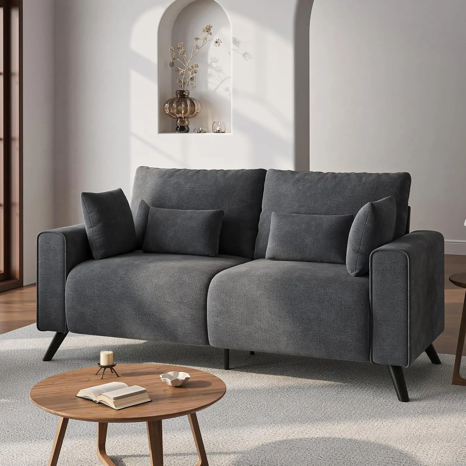 70” Loveseat Sofa, Grey Love Seat Couches for Living Room, 2 Seater Small Couch for Small Spaces, Bedroom, Office Sofas, Custom