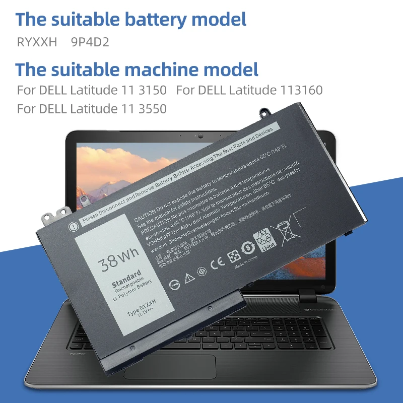 Suozhan Ryxxh Laptop Batterij Voor Dell Breedtegraad 12 5000 11 3150 3160 3550 E5250 E5450 E5550 Serie Notebook 9p4d2 11.1V 38wh