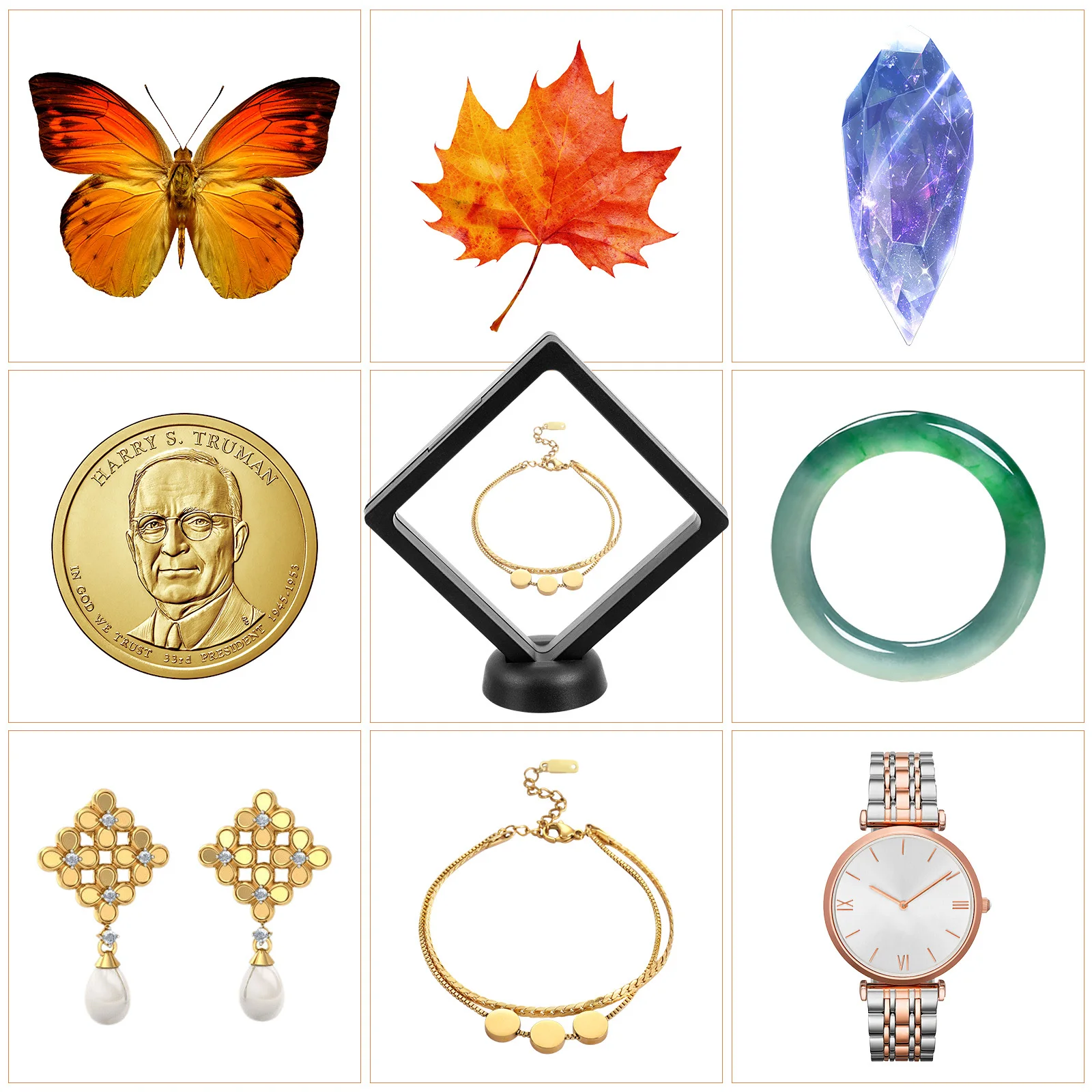 

4Sets Jewelry Display Box Simple Sturdy Design for Shop Mall Table Top Jewelry Stand Case Rack Black for Medals Coins Stamps