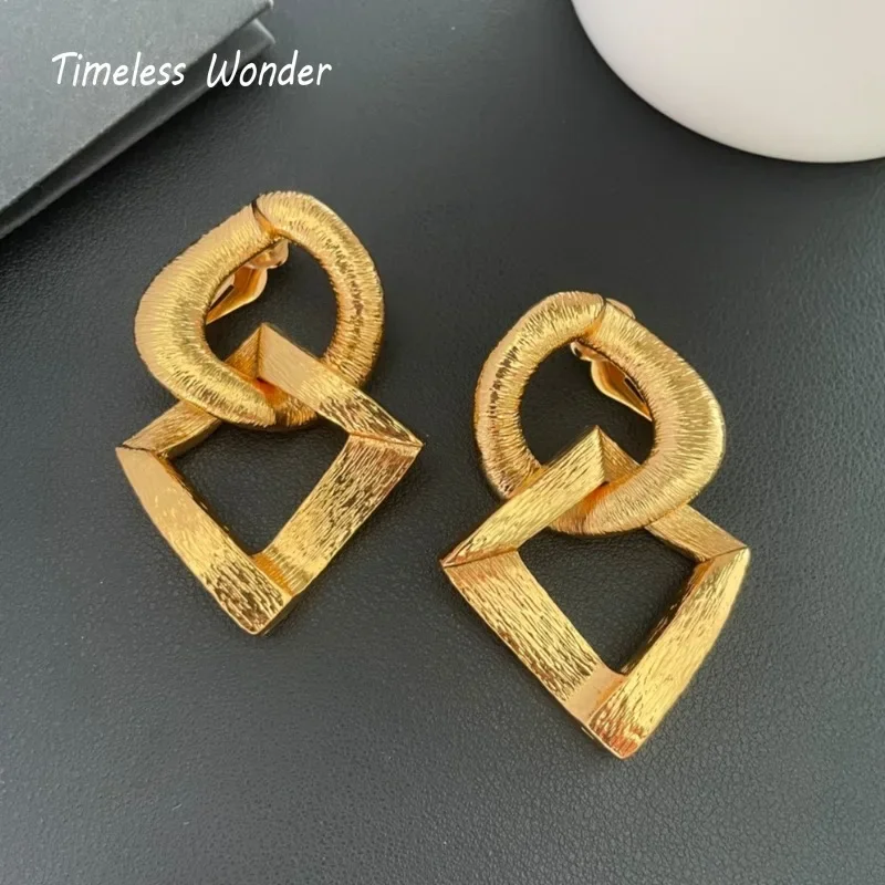 Timeless Wonder Fancy Brass XL Geo Clip on Earrings for Women Designer Jewelry Punk Luxury Brand Rare Top Runway Neat 1375