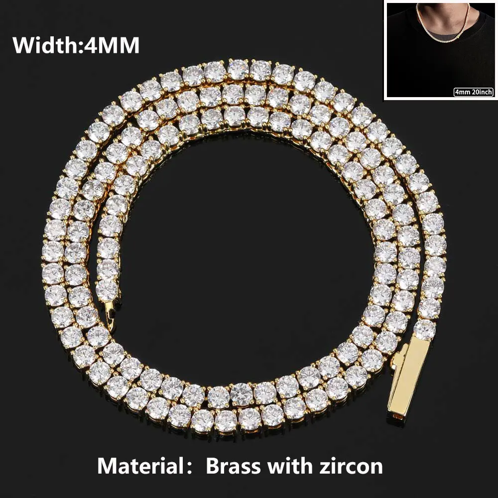 Hip Hop Tennis Link Ketting Voor Mannen Vrouwen Iced Out Bling CZ Steen Mode-sieraden 3 MM 4 MM 5 MM Fijne Ketting Lente Sluiting