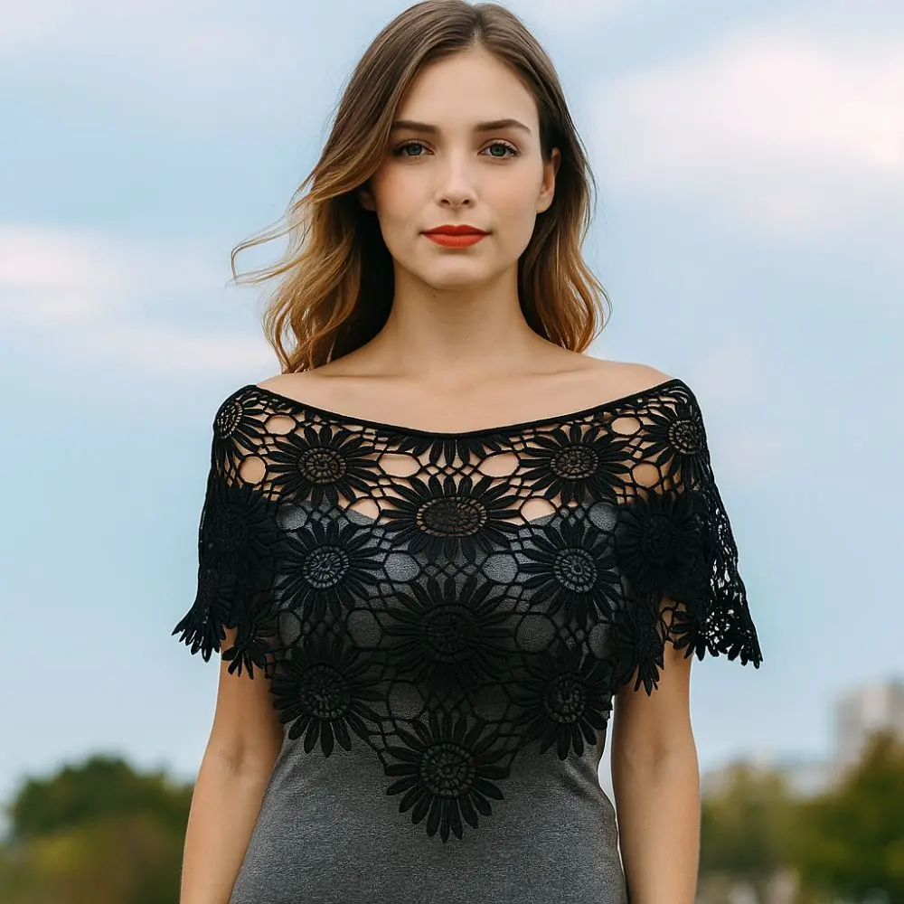 

Fashion Creative False Crochet Collar Tulle Lace DIY Hollow Out Vest Boho Chic Layered Look Fake Collar Clothes Decoration