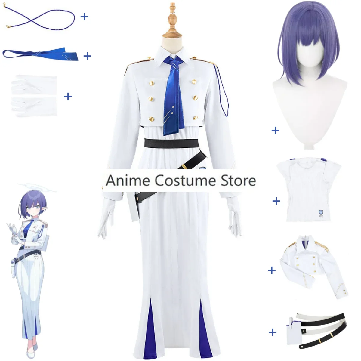 Game Blue Archive Oki Aoi Cosplay Kostuum Hip Wrap Jurk Witte Rok Uniform Pruik Volwassen Vrouw Sexy Carnaval Halloween Pak