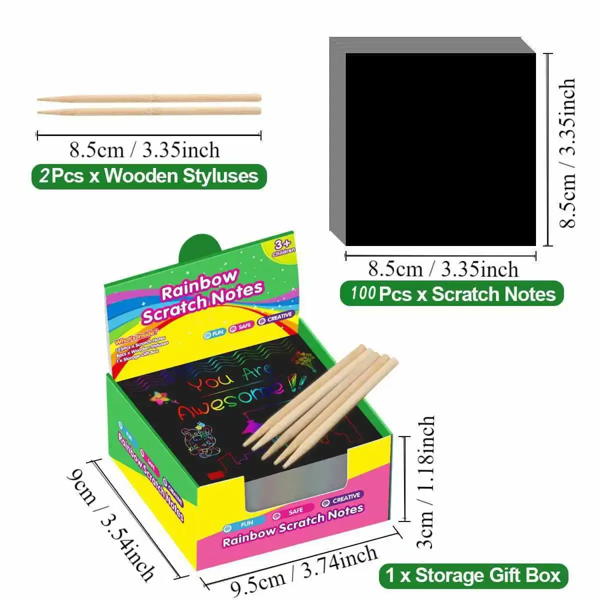 100 Stück DIY-Kratzpapier-Kunstset, Regenbogen-Karte, Kratzpapier, magisches Papier mit 2 Bambus-Stylus, schwarze Kratznotizen, Weihnachten, Geburtstagsgeschenk