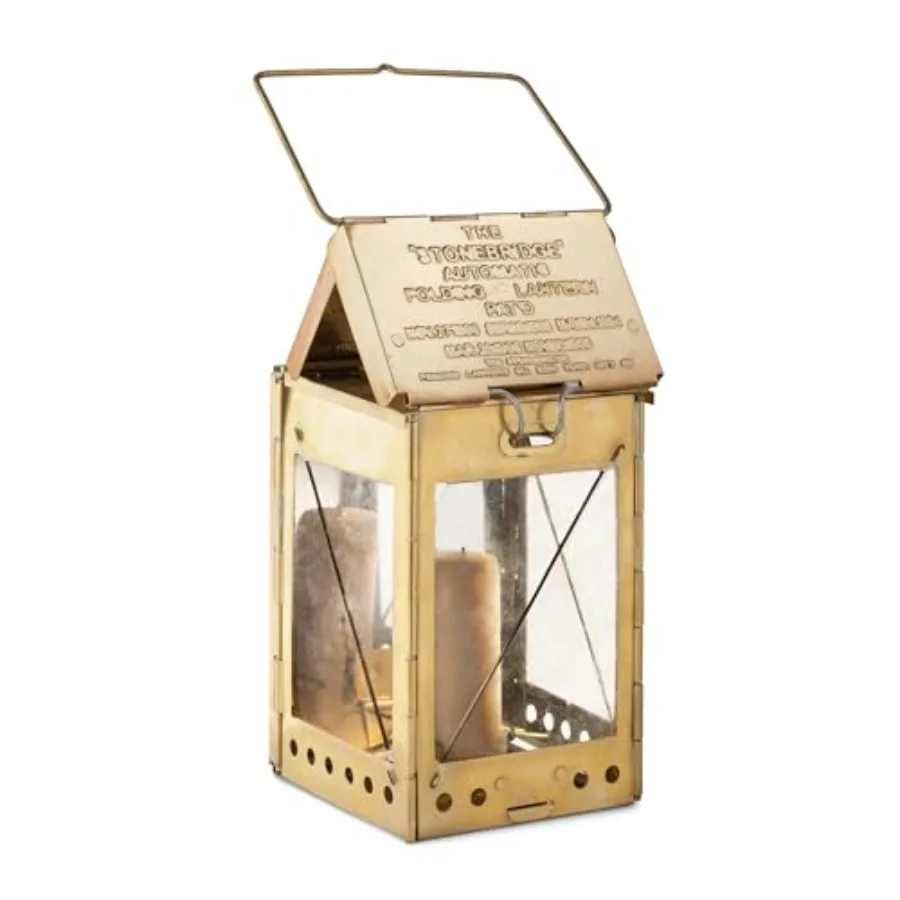 

Candle Lamp - Vintage Style Folding Brass Camping Lantern with Hanging Handle - Collapsible Portable Lamp for Emergency Candles