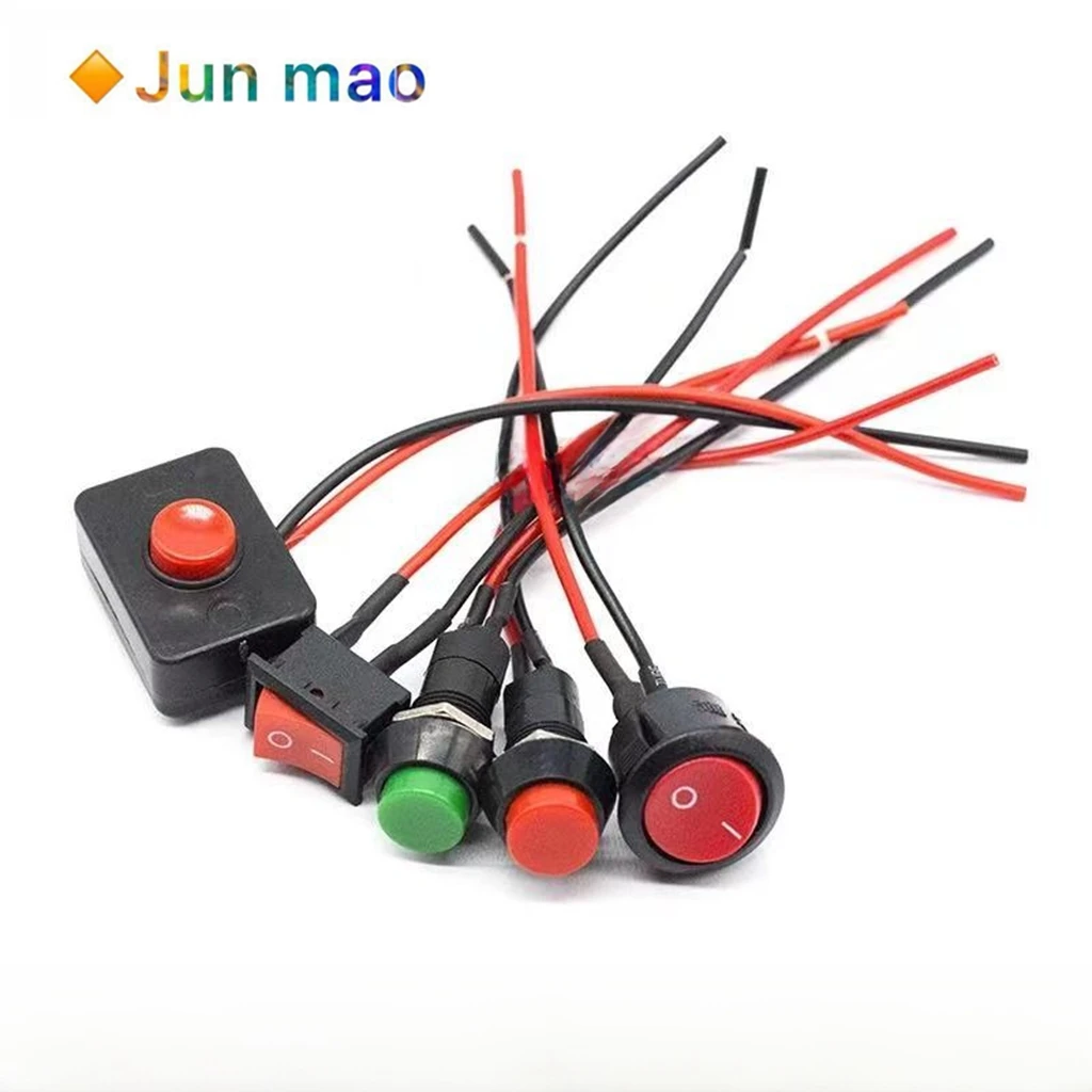 1PCS Automotive button small switch modified motorcycle switch horn switch daily running light switch with wire 12V24V