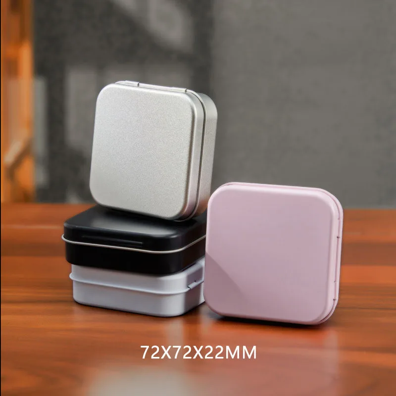 1PC Double-Sided Printed Jewelry Flip Tin Box Small Square Makeup Tool Storage Box Hand Account Sticker Case Earphones Organizer