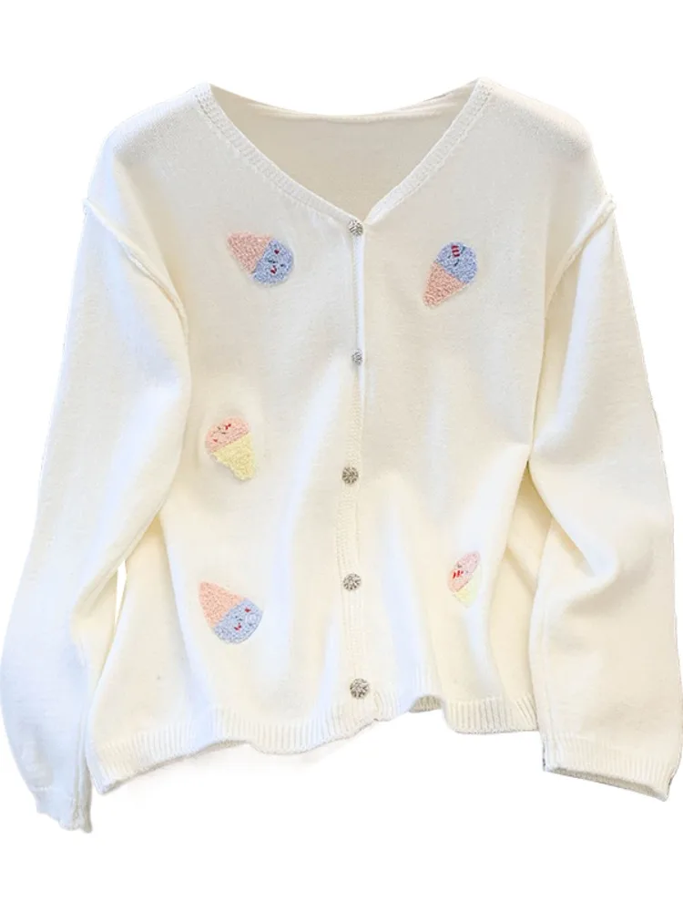 Lose gestrickte V-Ne Ice Cr Stitching Damen offene Strickjacke Herbst Winter New Sle Age-Defng Long Sve Pullover Jaet