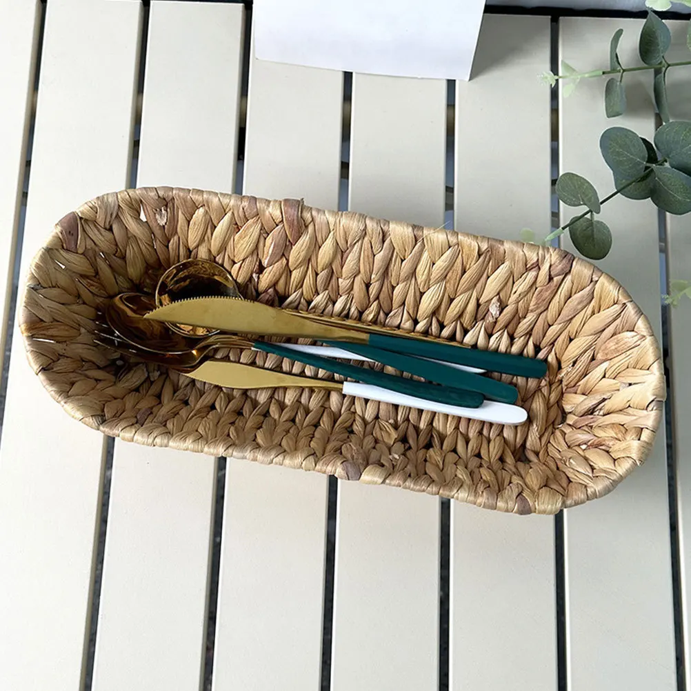 Woven Basket Fruit Tray Natural Storage Organizer For Kitchen Bread Snacks Candies Sundries Holder