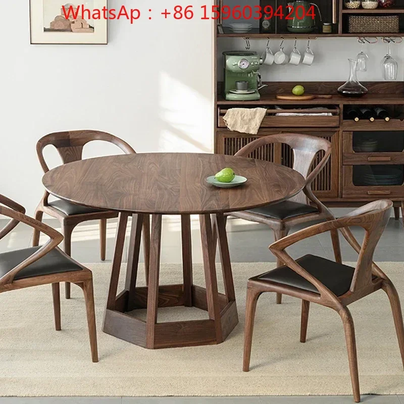 Custom Nordic modern simple solid wood round table small apartment black walnut combination table