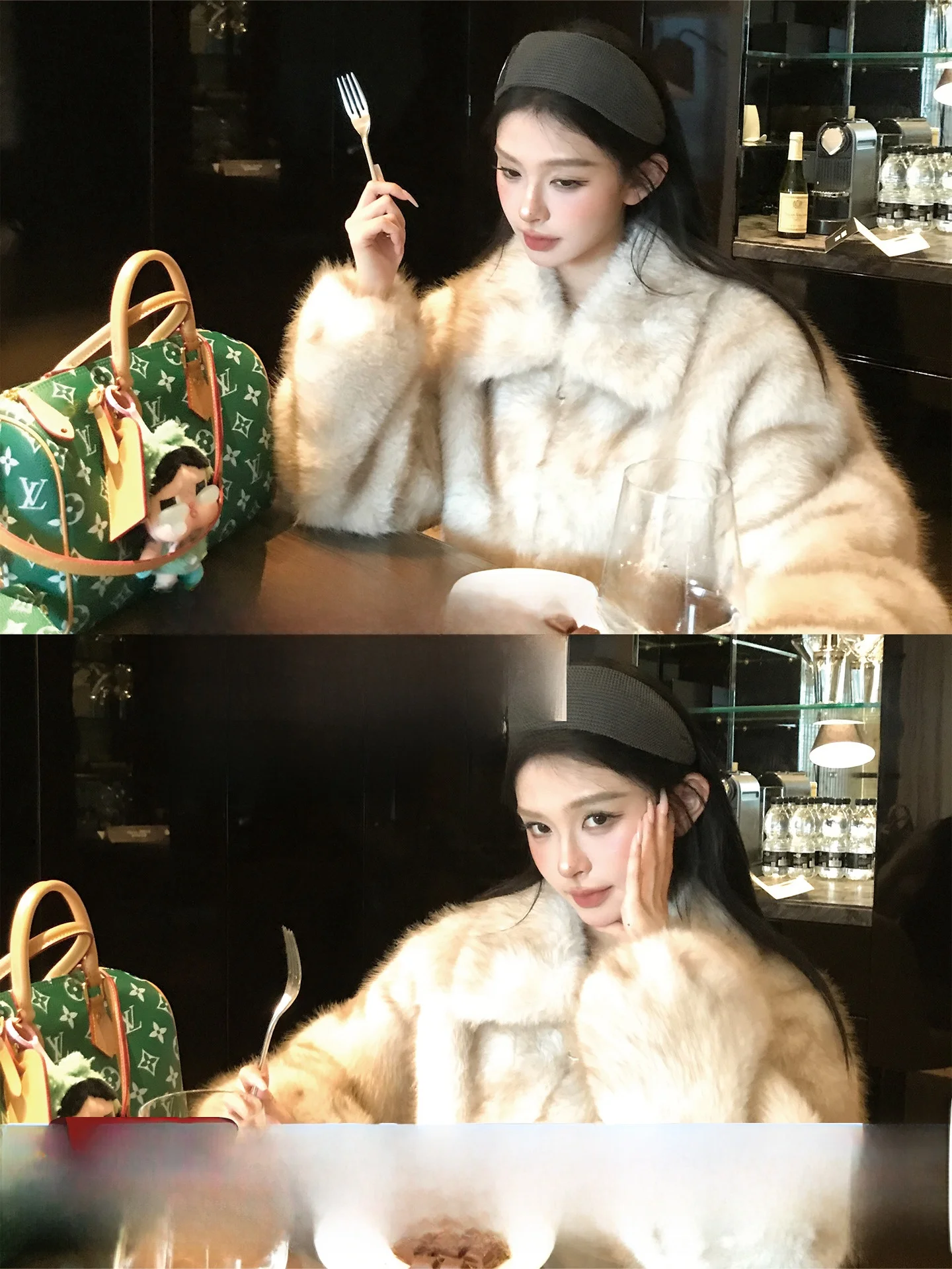 

Eco-Friendly Rabbit Fur Coat Warmth And Sle for Women Turn-down Collar Long Sve Zipper Closure Stand Fit Korean Sle
