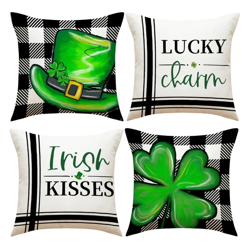 

Linen Pillow Cover 45x45cm Patricks Day Car Decorative Pillowcase for Home Couch