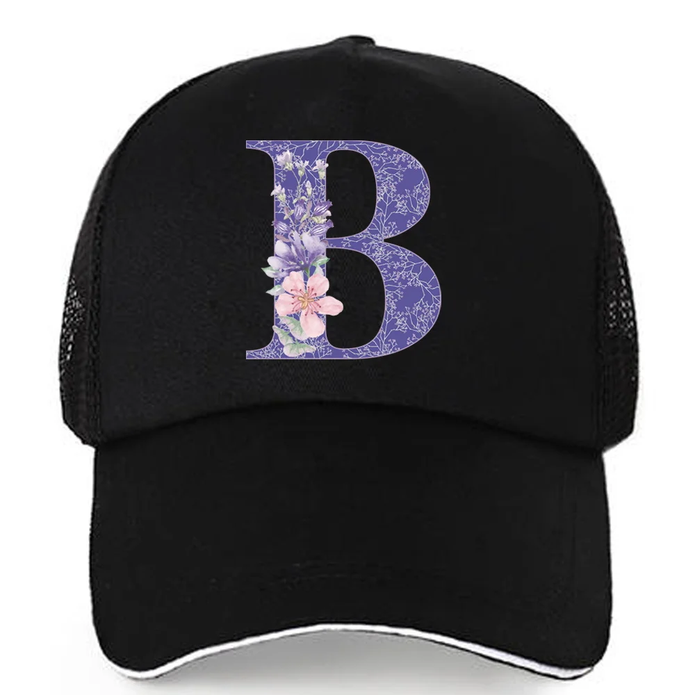 Women Ponytail Baseball Cap Purple flower letter Snapback Summer Mesh Hat men Fashion HIp Hop Hat Casual Adjustable Outdoor Bone