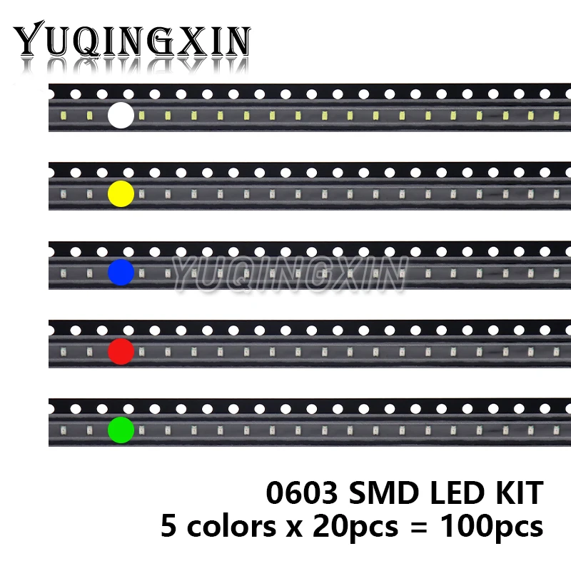 100pcs 5colors Each 20pcs 5730 5050 3528 1210 1206 0805 0603 0402 SMD LED Diode Kit Red Green Blue White Yellow