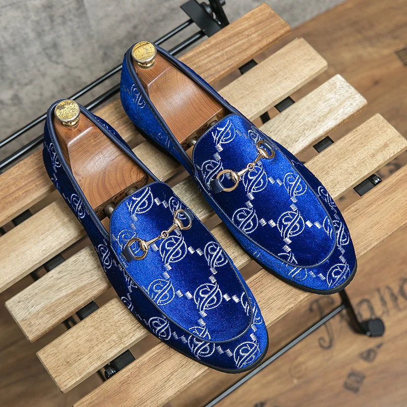 

HKDQ Luxury Blue Dress Shoes Man Fashion Elegant Social Shoes Comfortable Slip-on Moccasins For Men British Style Men's Loafers