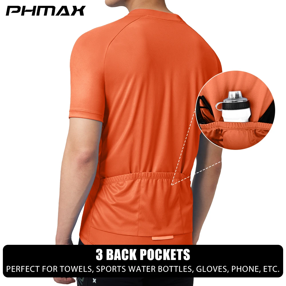 PHMAX Summer Men Cycling Jersey Breathable Quick Drying Short Sleeve Night Reflective Cycling Shirt Sports Loose Casual Clothes