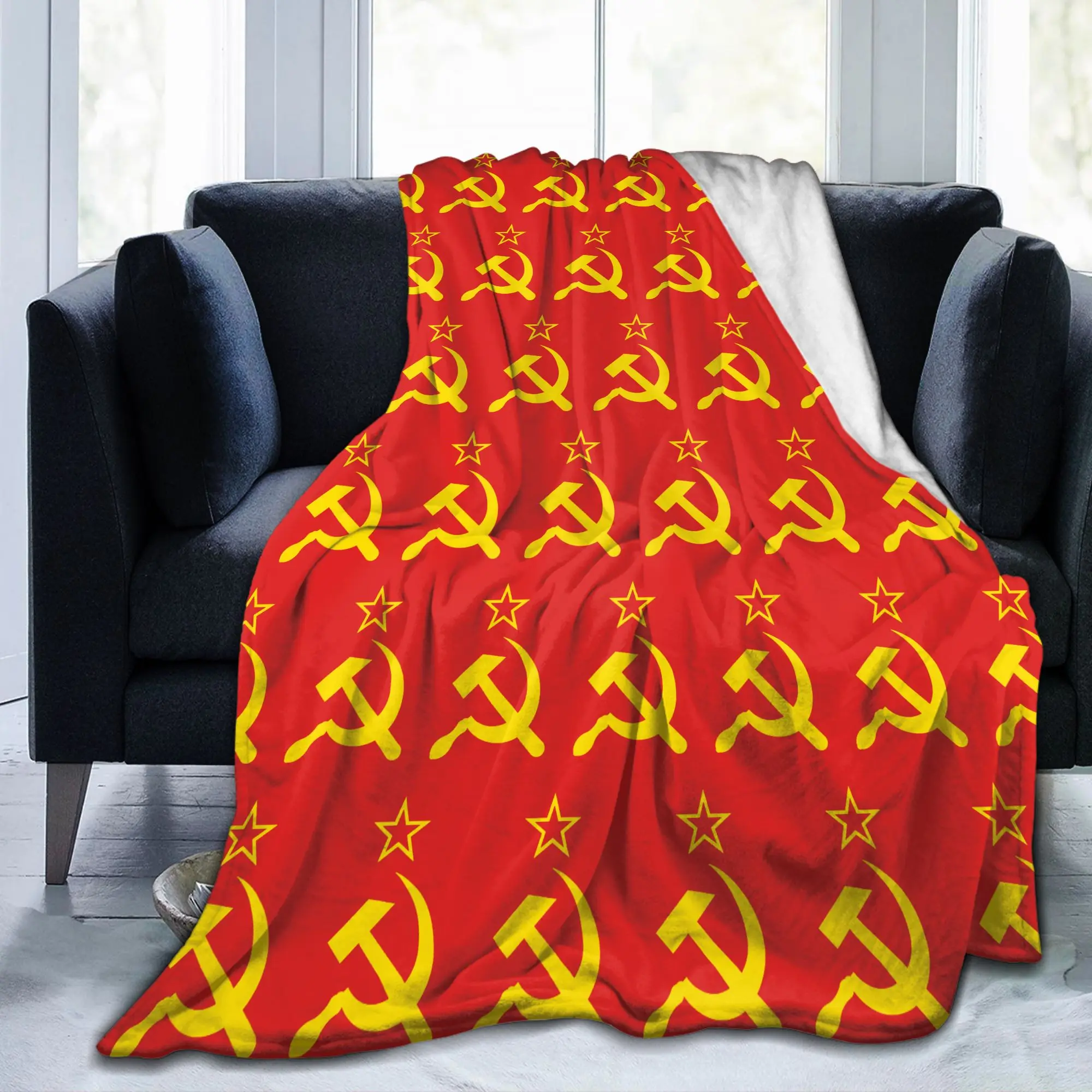 USSR Soviet Union Russian CCCP Flannel Throw Blanket Hammer Sickle for Home Knitted Blanket Gift Portable Multifunction Throws