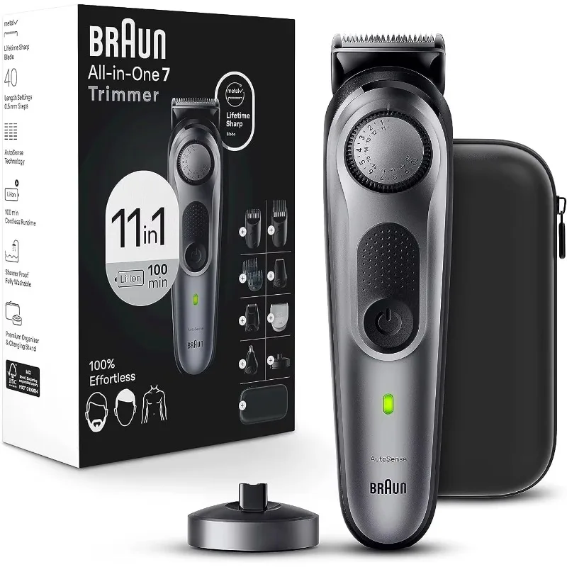 

Универсальный стильный комплект Braun Series 7 7420, триммер 11-в-1 для мужчин с триммером для бороды, триммер для тела для Manscaping, машинки для стрижки волос