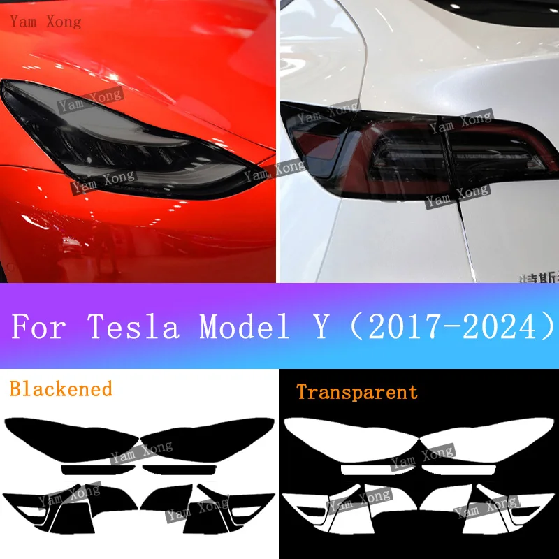 

For Tesla Model Y 2017-2024 Auto Headlight Black Taill Cover Film Front Light Taillight TPU Transparent Armored Protective Films