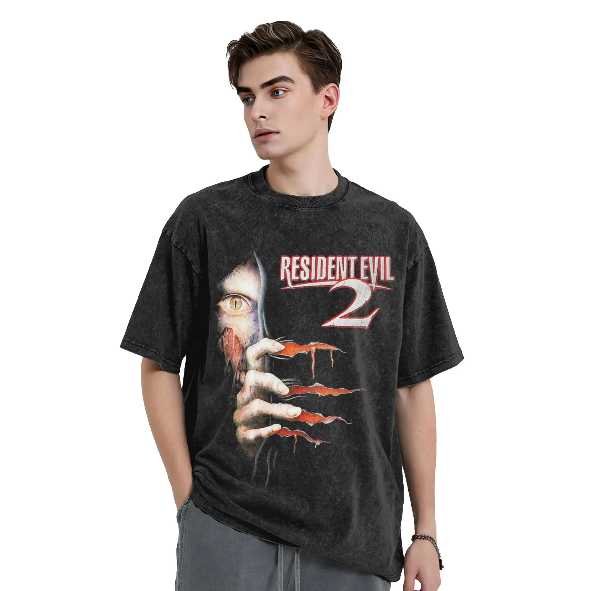 Streetwear Washed T-Shirt Resident Evil 2 1998 Simple T-Shirts  Popular Tshirt for Men Summer Awesome Pattern Tees
