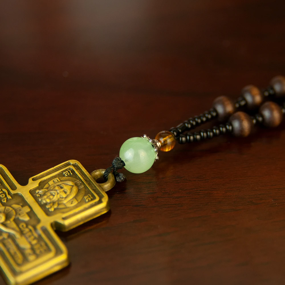 HTISOK Holzperlen-Rosenkranz-Kreuz-Halskette für Orthodoxe Anhängerkette, Modischer Religiöser Schmuck – Detail 8