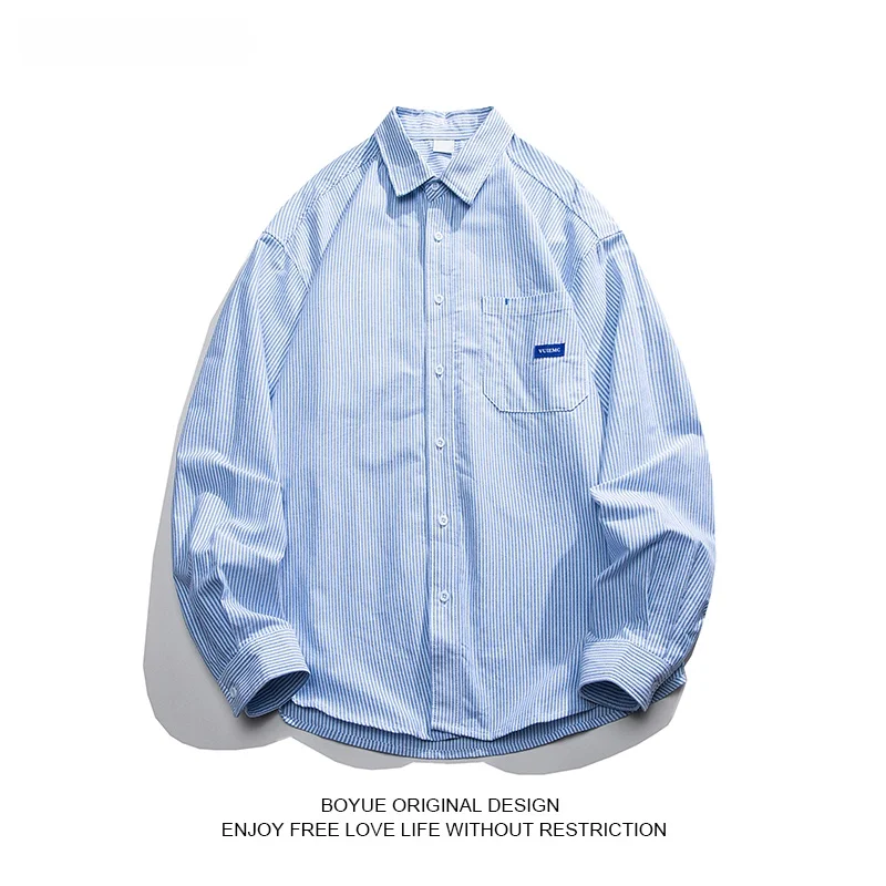 

Мужская модная рубашка Boyue с длинным рукавом в полоску для студентов, весна-осень, свободный крой, молодежный трендовый топ в стиле BF