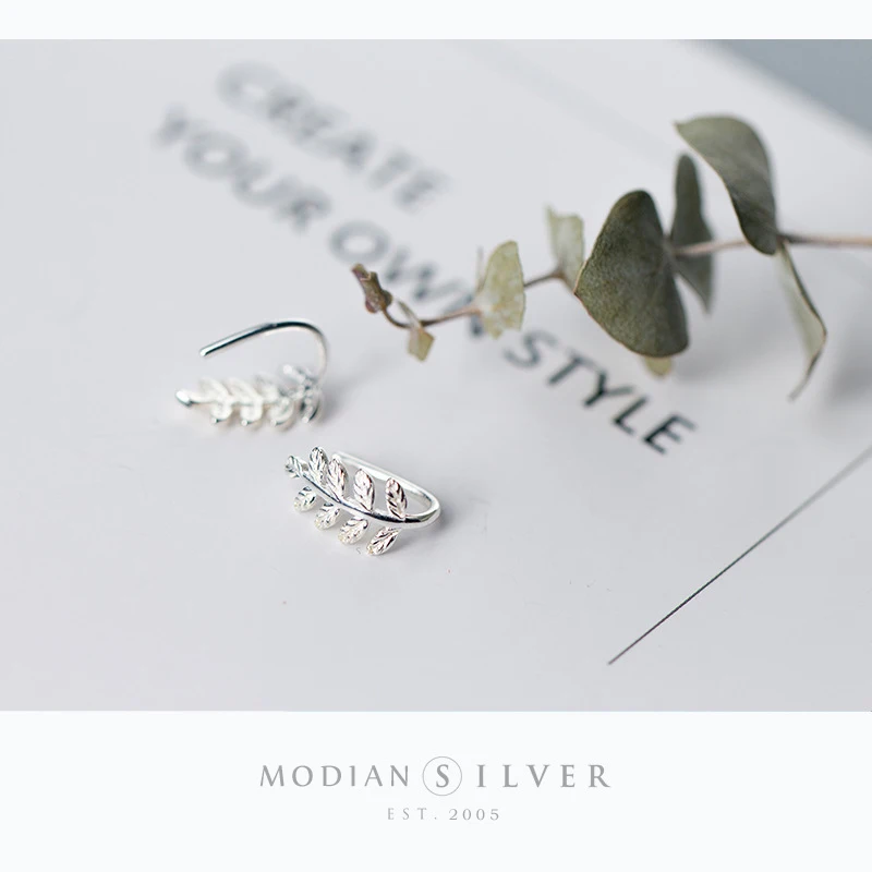 Modian Simple Lucky Tree Leaf Swing Charm Hoop Earrings Classic 925 Sterling Silver Prevent Allergy Jewelry For Women Bijoux