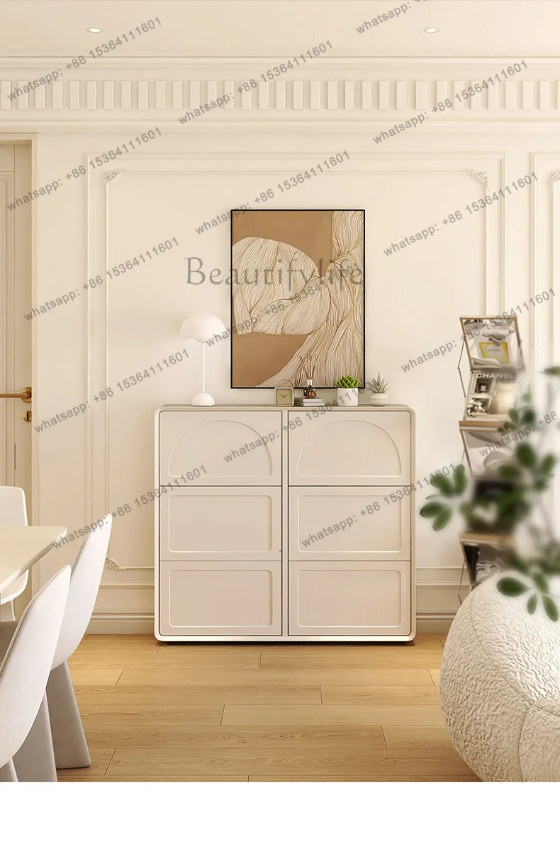 All solid wood French paint ultra-thin shoe cabinet tipping bucket household extremely narrow foyer cabinet cream