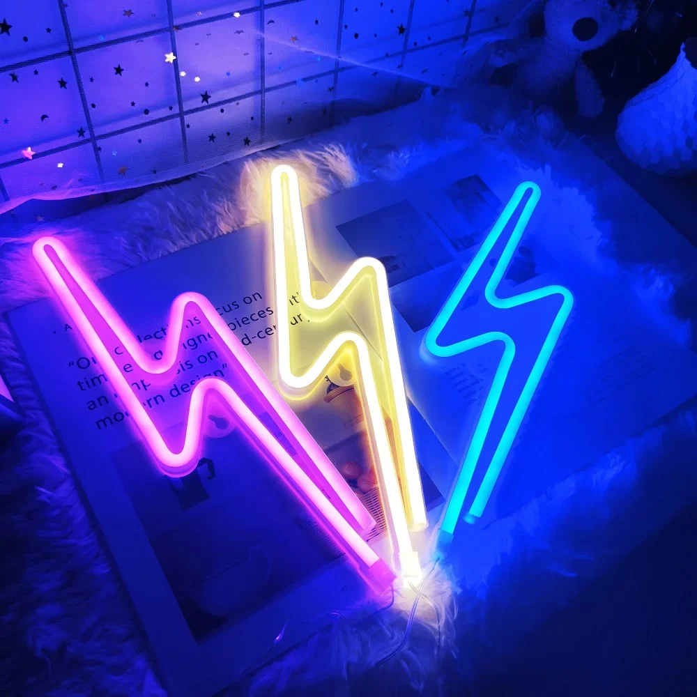 LED Home Neon Lightning Shaped Sign Luz Decorativa USB, Fulmination Light, Decoração de parede para crianças, quarto do bebê, festa de casamento