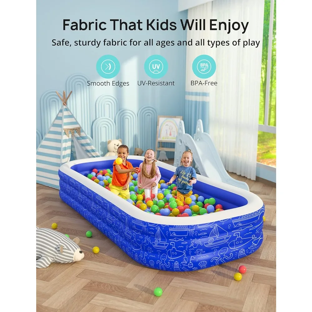 Large Inflatable Swimming Pool with Canopy, 150” x 70” x 20” Full-Sized Inflatable Pool for Kids & Adults, Kiddie Pool with Sun