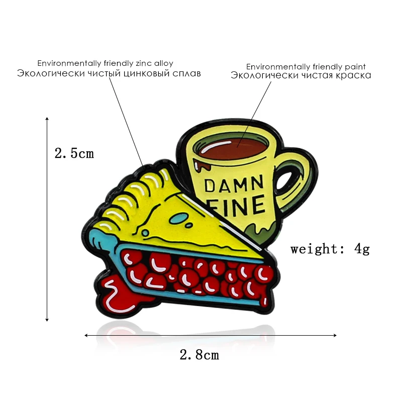 DAMN FINE Cake Dessert Brooch Pomegranate Fruit Cake Coffee Cute Brooch Afternoon Tea Dessert Enamel Pins Badge For Kid Jewelry