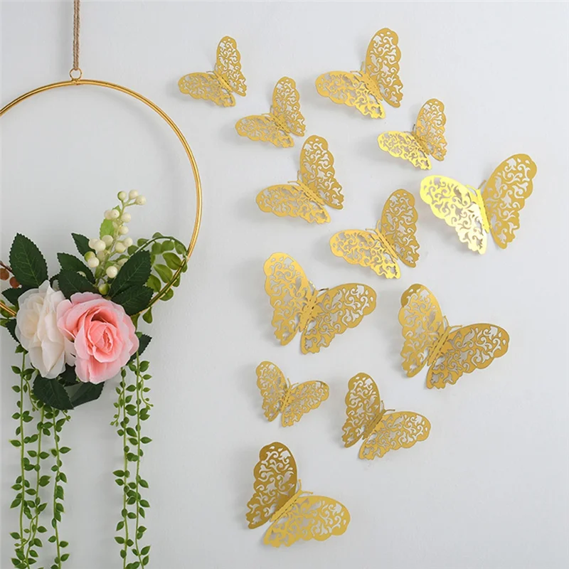 72 Pcs Butterfly Party Decor for Crafts,3 Sizes 3 Colors 2 Styles,3D Butterfly Wall Decor,Wall Stickers House Decor