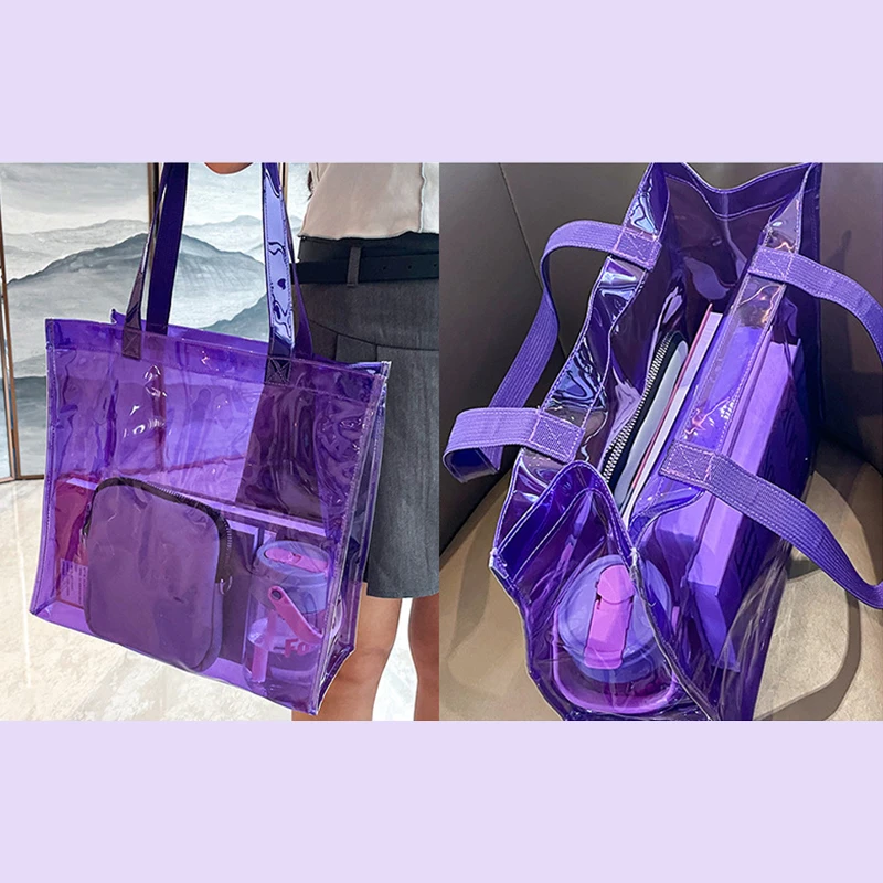 Large Clear Transparent Pvc Waterproof Tote Bag Reusable Clothing Eco Bag Fashion Portable Casual Women's Travel Shopping Bag