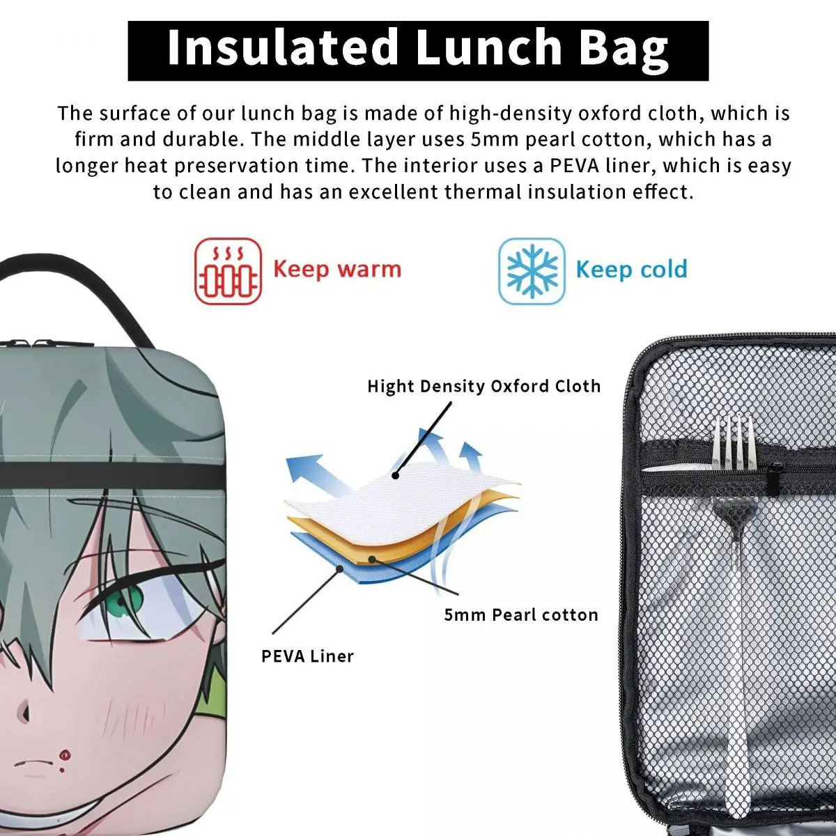 الغريبة المرحلة ميزي حتى إيفان حقيبة الغداء التصميم الجرافيكي علب الاغذية الجمالية نزهة حقيبة للحفاظ على البرودة المحمولة أكسفورد أكياس الغداء الحرارية #3