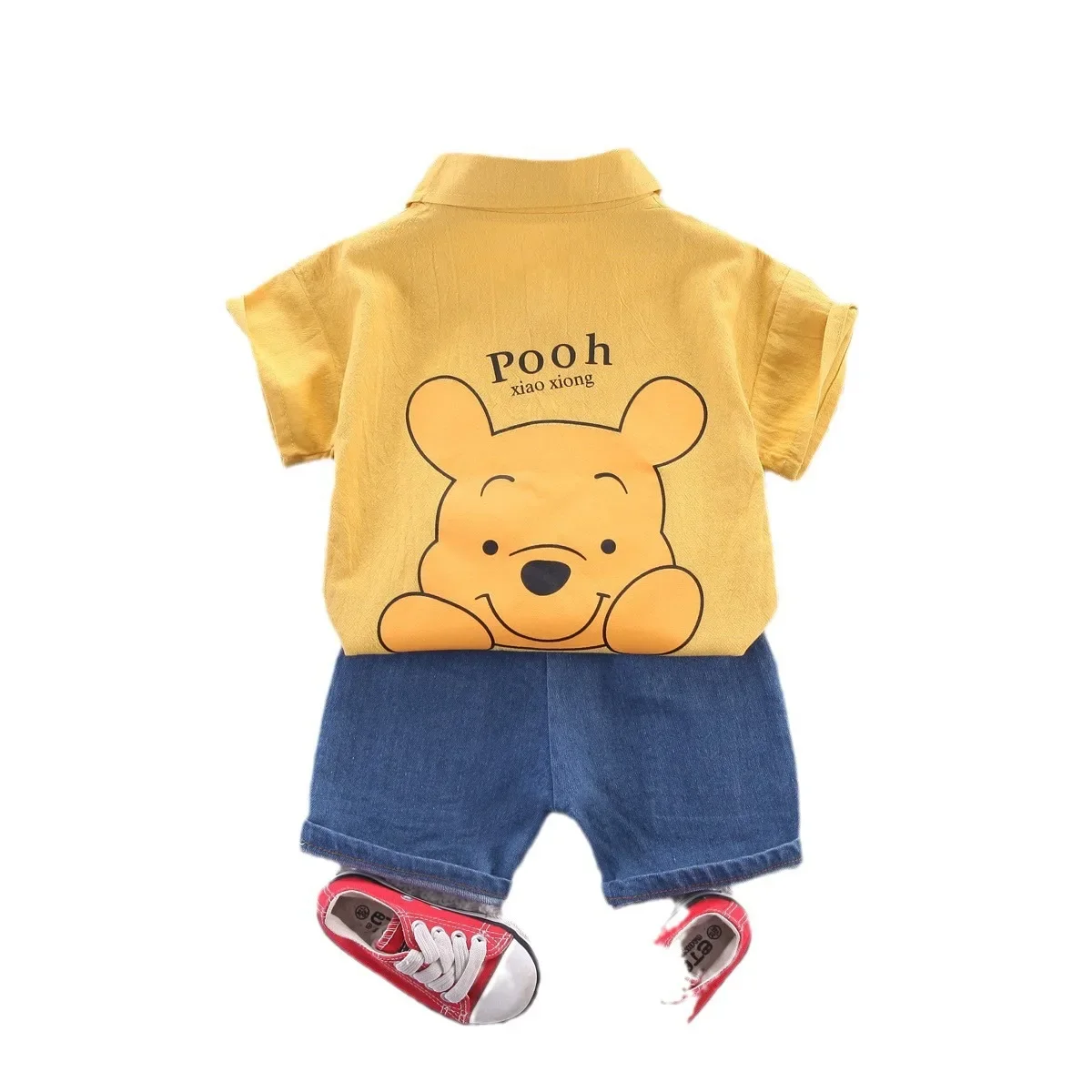 Boys Girls Summer Autumn Set Baby Cute Winnie the Pooh Clothes Cartoon Shirt and Shorts Two-Piece Children\'s Casual Clothing Set