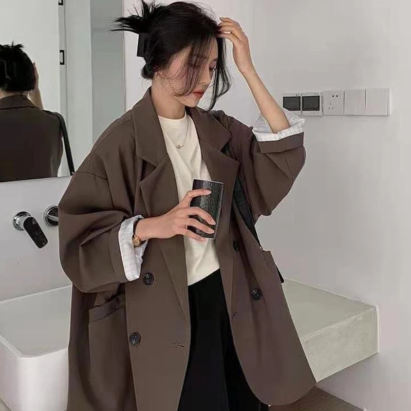 

plus Size 300 Pounds Hepburn Style Casual Thin Outerwear Women's Suit Coat Spring Autumn Loose Fit Korean Version Long Sleeve
