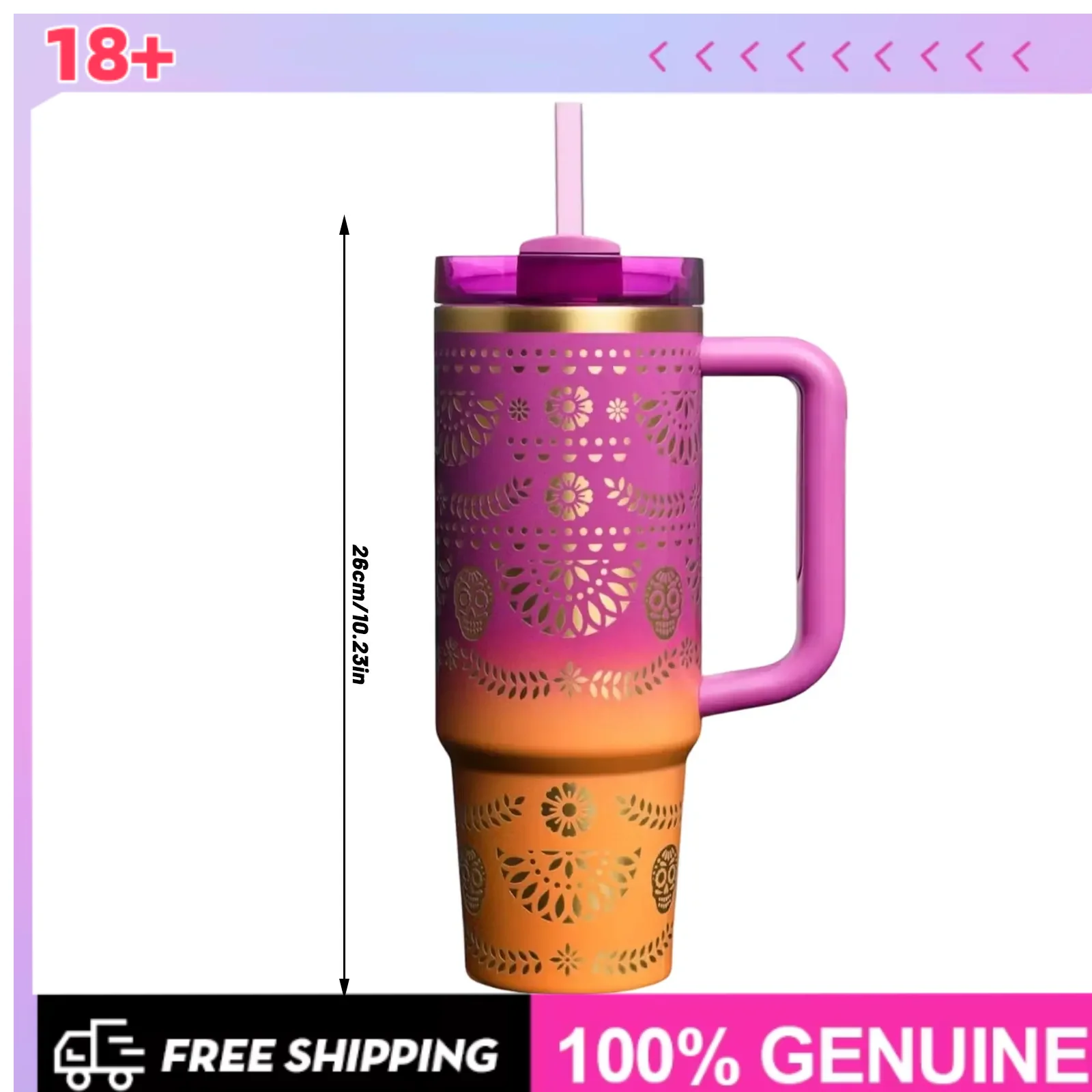 

40 Oz Tumbler With Straw And Handle, Quencher Style Vacuum Insulated Cup, Leakproof Travel Mug For Coffee & Iced Water,Halloween