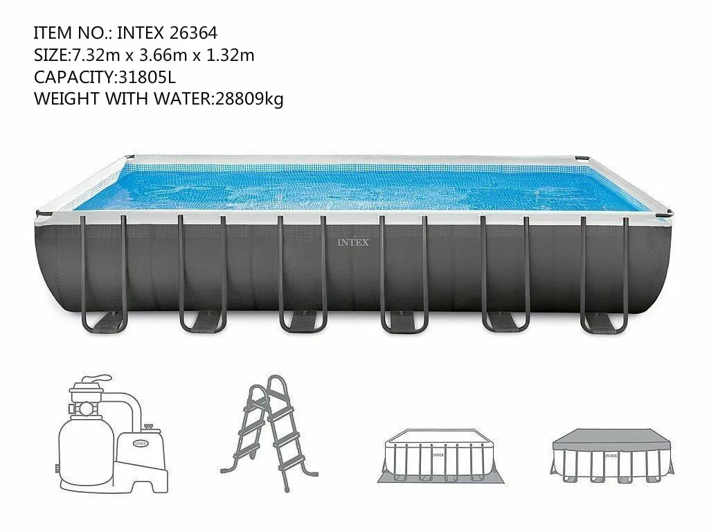 Outdoor Swimming Pool, Steel Frame, Eco-friendly, Portable Foldable Rectangular Ultra Frame Pool Set, Above Ground