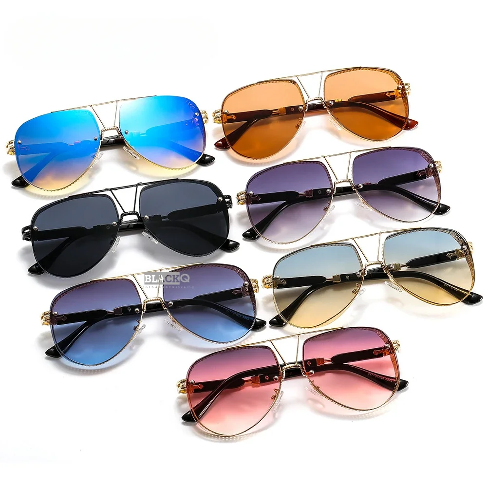 Oval Sunglasses Men Women Luxury Trend Brand Designer Metal Alloy Frame Gradients Lens Conspicuous Pilot Gafas De Sol Hombre