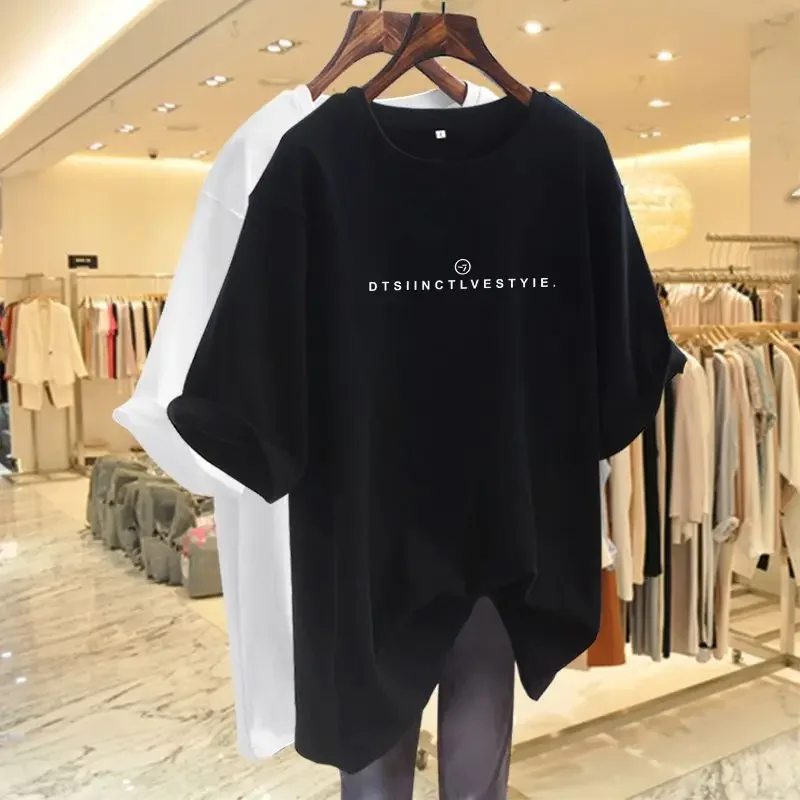 Female Tees O-neck Women Basic Letter T-shirt Summer Casual Pure Cotton Pullovers Top