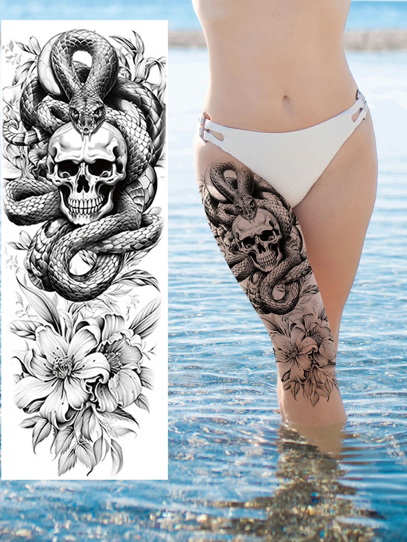 Waterproof Temporary Tattoo Sticker Snakes Skeletons Flowers Elegance Aggressiveness Fake Tatto Flash Tatoo for Women